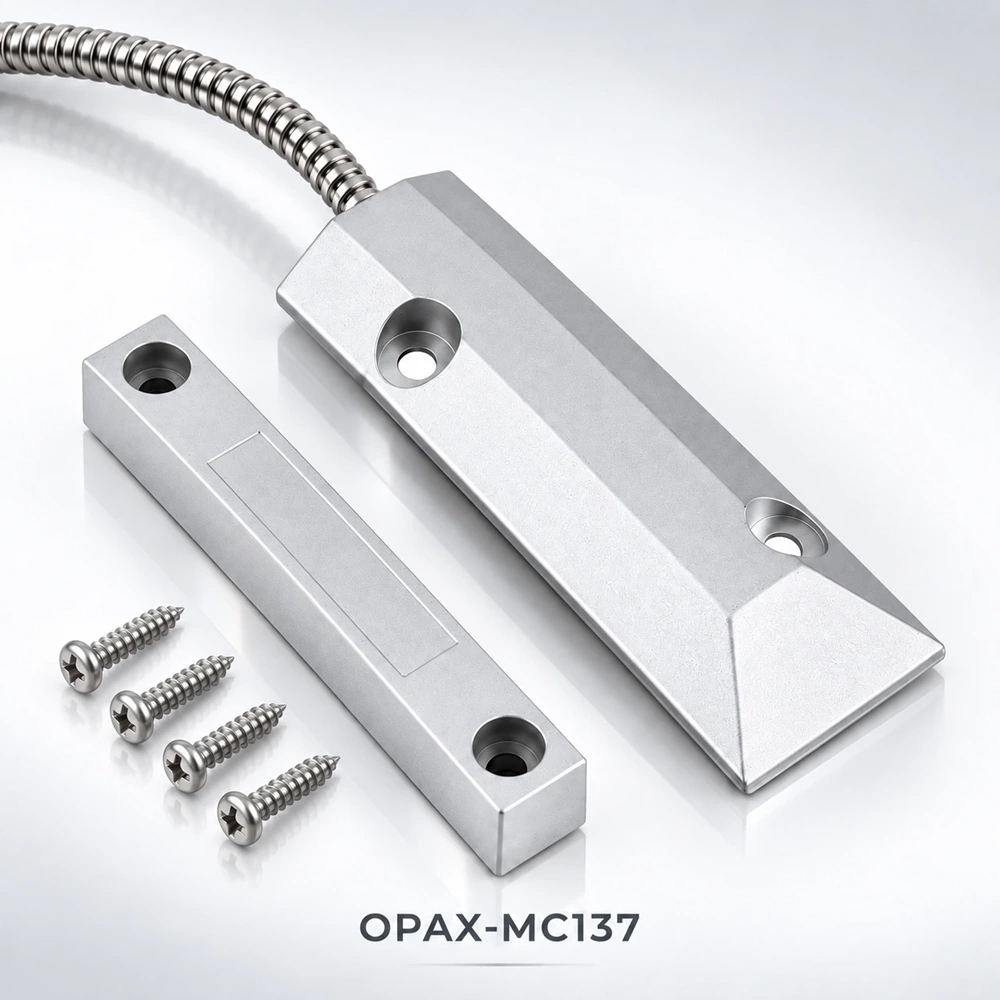 OPAX MC-137 Kablolu Metal Manyetik Kontak | Kepenk, Kapı, Pencere ve Garaj Kapısı Sensörü