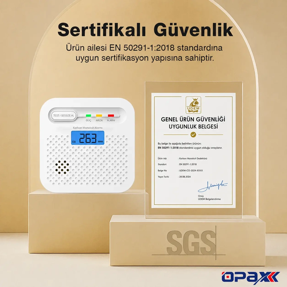 OPAX Y100A-AA-W WiFi + RF İnterlink Akıllı Karbonmonoksit Alarmı Tuya ve Opax Uyumlu