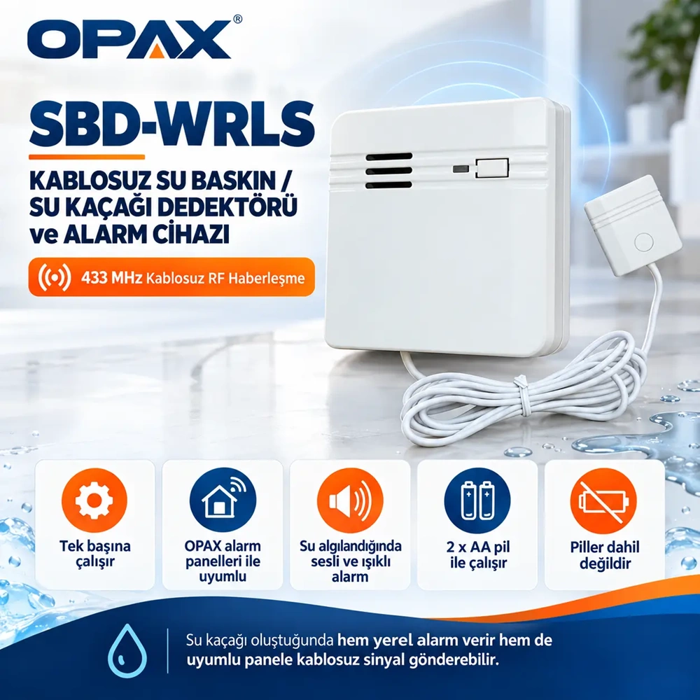 OPAX SBD-WRLS Kablosuz Su Kaçağı ve Su Baskını Dedektörü Sesli Alarm Cihazı