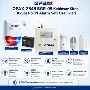 OPAX-2545 PSTN BGR-09 Kablosuz Sirenli Akülü Ev ve İşyeri Alarm Seti