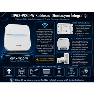 OPAX-W20-W Siyah BGR-09 Kablosuz Sirenli Akülü WiFi Ev ve İşyeri Alarm Seti