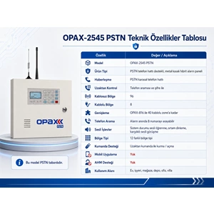 OPAX-2545 PSTN BGR-10 Kablolu Sirenli Akülü Ev ve İşyeri Alarm Seti