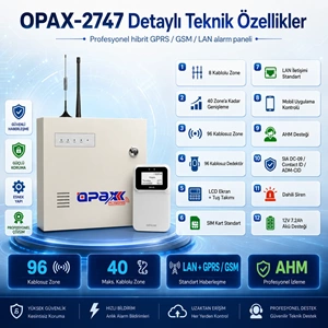 OPAX-2747 GPRS/GSM/LAN BGR-10 Kablolu Sirenli ve Akülü Kablolu/Kablosuz Ev ve İşyeri Alarm Seti