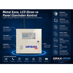 OPAX-2646 KABLOLU I KABLOSUZ GPRS ALARM PANELİ ( 1 YIL AHM ÜCRETSİZ )