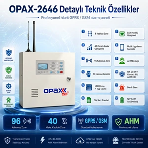 OPAX-2646 KABLOLU I KABLOSUZ GPRS ALARM PANELİ ( 1 YIL AHM ÜCRETSİZ )