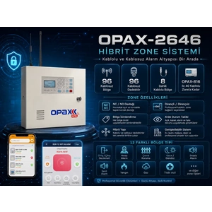 OPAX-2646 KABLOLU I KABLOSUZ GPRS ALARM PANELİ ( 1 YIL AHM ÜCRETSİZ )