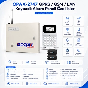 OPAX-2747 GPRS/GSM/LAN Keypadli Kablolu ve Kablosuz Alarm Paneli