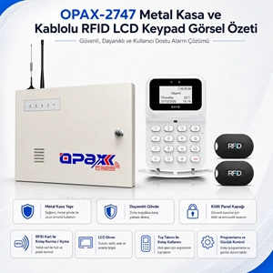 OPAX-2747 GPRS/GSM/LAN Keypadli Kablolu ve Kablosuz 4G Alarm Paneli