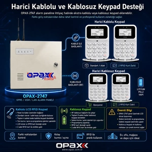 OPAX-2747 GPRS/GSM/LAN Keypadli Kablolu ve Kablosuz 4G Alarm Paneli