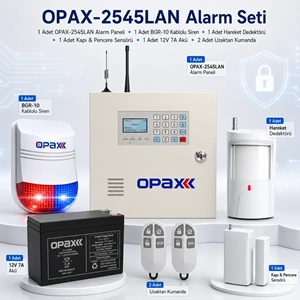 OPAX-2545LAN BGR-10 Kablolu Sirenli Akülü LAN/PSTN Ev ve İşyeri Alarm Seti