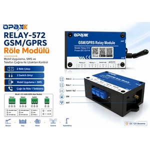 RELAY-572 GSM / GPRS Röle Modülü Mobil Uygulama ile Bariyer / Kapı / Motor Kontrol ve Açma Sistemi