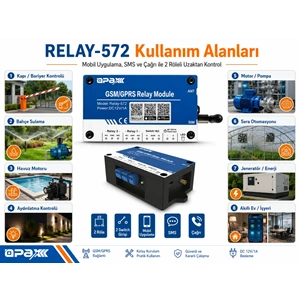 RELAY-572 GSM / GPRS Röle Modülü Mobil Uygulama ile Bariyer / Kapı / Motor Kontrol ve Açma Sistemi
