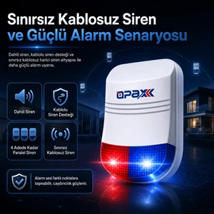 OPAX-W20-BEYAZ+BGR-09 GPRS I WİFİ & BGR-09 KABLOSUZ SİRENLİ ALARM SİSTEMİ (1 YIL AHM ÜCRETSİZ)
