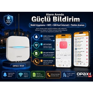OPAX-W20-BEYAZ+BGR-09 GPRS I WİFİ & BGR-09 KABLOSUZ SİRENLİ ALARM SİSTEMİ (1 YIL AHM ÜCRETSİZ)