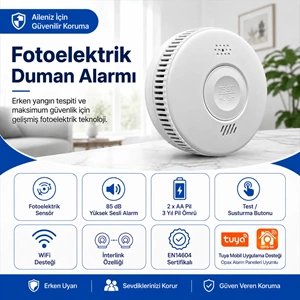 OPAX WiFi + RF Interlink Akıllı Duman Dedektörü | Tuya Uyumlu Kablosuz Yangın Alarm Dedektörü