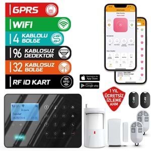 ARD-575 Siyah GPRS/GSM/WiFi 4G Dokunmatik Kablolu Kablosuz Ev ve İşyeri Alarm Paneli