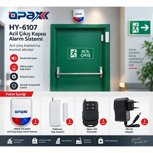 OPAX HY-6107-ARD2005 Kablosuz Acil Çıkış Kapısı Alarm Sistemi Seti