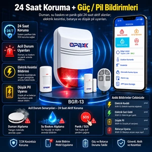 OPAX BGR-13 WiFi Kablolu & Kablosuz Alarm Sistemi – 96 Kablosuz Bölge, 1 Yıl Ücretsiz AHM