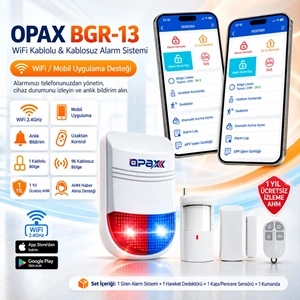 OPAX BGR-13 WiFi Kablolu & Kablosuz Alarm Sistemi – 96 Kablosuz Bölge, 1 Yıl Ücretsiz AHM