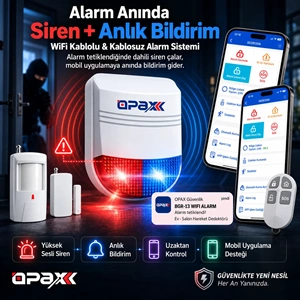 OPAX BGR-13 WiFi Kablolu & Kablosuz Alarm Sistemi – 96 Kablosuz Bölge, 1 Yıl Ücretsiz AHM