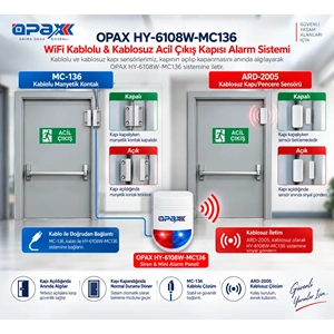 OPAX HY-6108W-MC136 WiFi Kablolu & Kablosuz Acil Çıkış Kapısı Alarm Sistemi