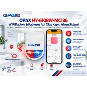 OPAX HY-6108W-MC136 WiFi Kablolu & Kablosuz Acil Çıkış Kapısı Alarm Sistemi