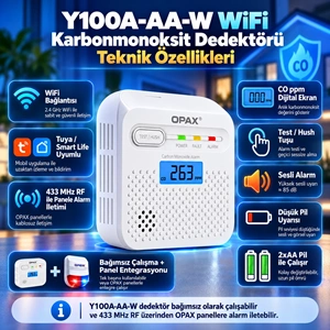 OPAX CO-13RFWF WiFi + RF Kablosuz Karbonmonoksit Alarm Sistemi