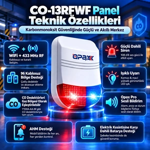 OPAX CO-13RFWF WiFi + RF Kablosuz Karbonmonoksit Alarm Sistemi