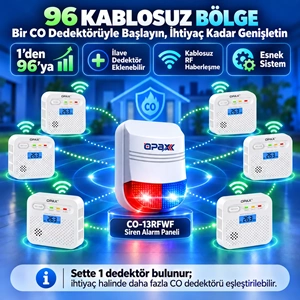 OPAX CO-13RFWF WiFi + RF Kablosuz Karbonmonoksit Alarm Sistemi