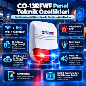 OPAX CO-13RFWF WiFi + RF Kablosuz Karbonmonoksit Alarm Sistemi