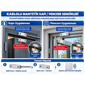 OPAX MC-136 Metal Kablolu Manyetik Kontak | Kapı Sensörü, Pencere Sensörü ve Kepenk Sensörü