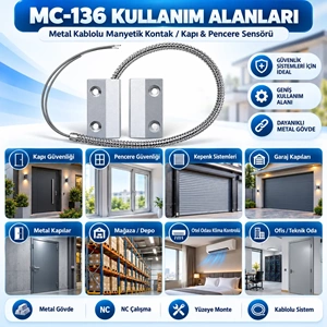 OPAX MC-136 Metal Kablolu Manyetik Kontak | Kapı Sensörü, Pencere Sensörü ve Kepenk Sensörü