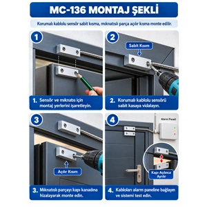 OPAX MC-136 Metal Kablolu Manyetik Kontak | Kapı Sensörü, Pencere Sensörü ve Kepenk Sensörü