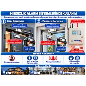 OPAX MC-136 Metal Kablolu Manyetik Kontak | Kapı Sensörü, Pencere Sensörü ve Kepenk Sensörü