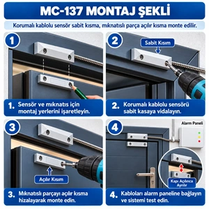 OPAX MC-137 Kablolu Metal Manyetik Kontak | Kepenk, Kapı, Pencere ve Garaj Kapısı Sensörü