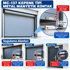 OPAX MC-137 Kablolu Metal Manyetik Kontak | Kepenk, Kapı, Pencere ve Garaj Kapısı Sensörü
