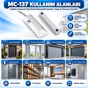 OPAX MC-137 Kablolu Metal Manyetik Kontak | Kepenk, Kapı, Pencere ve Garaj Kapısı Sensörü