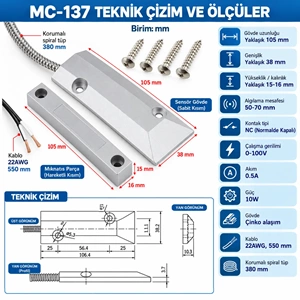 OPAX MC-137 Kablolu Metal Manyetik Kontak | Kepenk, Kapı, Pencere ve Garaj Kapısı Sensörü