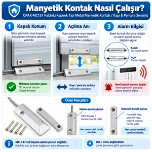 OPAX MC-137 Kablolu Metal Manyetik Kontak | Kepenk, Kapı, Pencere ve Garaj Kapısı Sensörü
