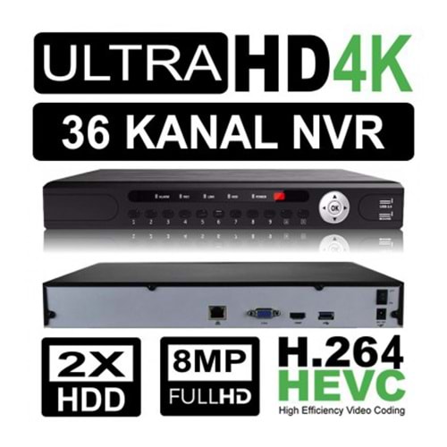 OPAX-36001 36 Kanal 4K 2 HDD H.264 NVR Kayıt Cihazı