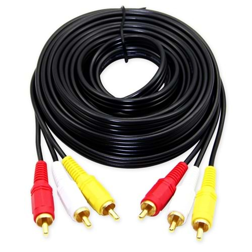 6 Metre Hazır CCTV AV Gold Kablo 3 RCA / 3 RCA Erkek Ses / Video / Power