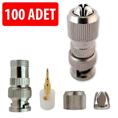 VİDALI BNC HIGH QUALITY KONNEKTÖR COAXIAL RG6/RG59 100 LÜ PAKET