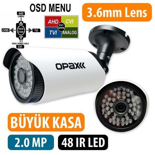OPAX-2637 2 MP 1080P 3.6 MM Lens 48 IR Led OSD Menü 4 in 1 AHD Bullet Kamera