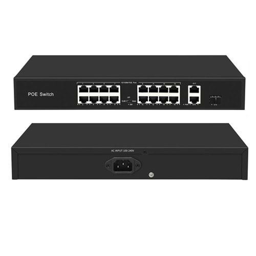 OPAX-1619 16 Port 10/100M POE Switch +2 Port Gigabit Uplink +1 Gigabit SFP Port 300W Rack Mount