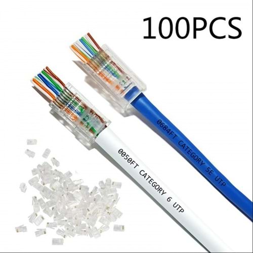 100 ADET EZ PLUG AÇIK UÇLU CAT 6 RJ45 NETWORK KONNEKTÖR CAT6 UTP