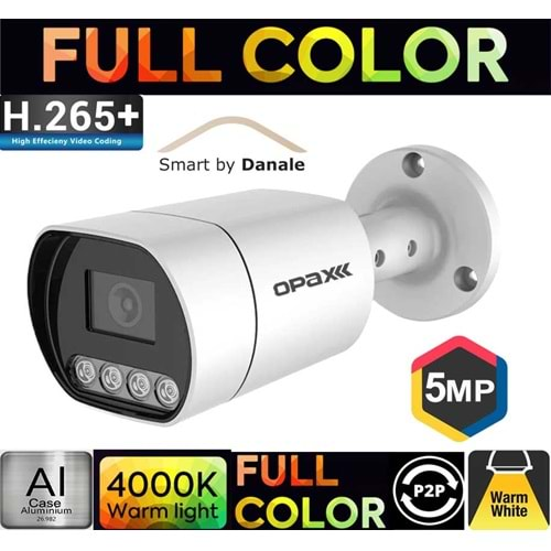 OPAX-4005 5 MP IP (2880X1620) H.265+ 4 WARM LIGHT FULL COLOR 3.6 MM METAL BULLET IP CAMERA