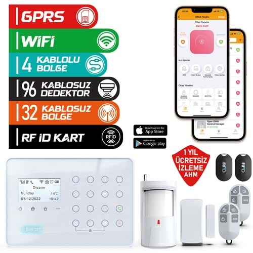 ARD-575 GPRS I GSM I WIFI KABLOLU & KABLOSUZ DOKUNMATİK ALARM SİSTEMİ (1 YIL AHM ÜCRETSİZ)