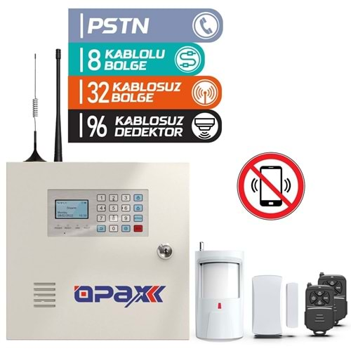 OPAX-2545 PSTN ÖZELLİKLİ KABLOLU & KABLOSUZ ALARM PANELİ