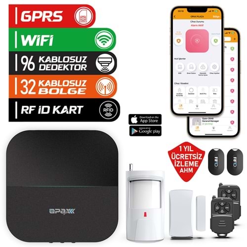 OPAX-W20 SİYAH GPRS I GSM I WİFİ KABLOSUZ NETWORK ALARM SİSTEMİ (1 YIL AHM ÜCRETSİZ)