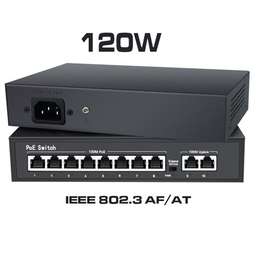 OPAX-08120W 8 PORT 10/100M POE SWITCH +2 PORT UPLINK 120W